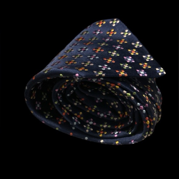 ALTEA Milano BLUE Silk HAND STITCHED ‘Flower Power’ Tie - see all photo’s - Picture 9 of 9